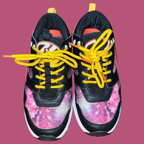 Big Kid Heelys Force Black Orange Galaxy Shoes With Wheels Size 4 - Picture 2 of 7